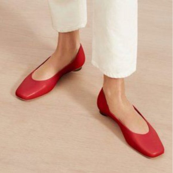 Everlane 90’s Square Toe Flat in Scarlet Red Leather Size 6.5 - Picture 4 of 6